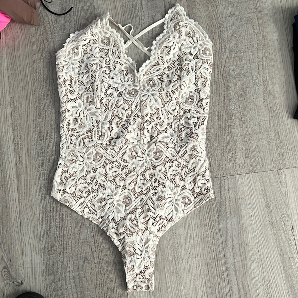 Lace cross back body suit